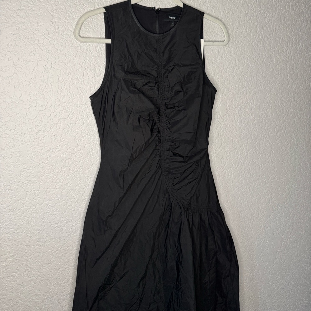 NWT Theory Asymmetrical Ruched Tank Dress Size 2 Black Chic Classic Quiet Luxury - Picture 3 of 7
